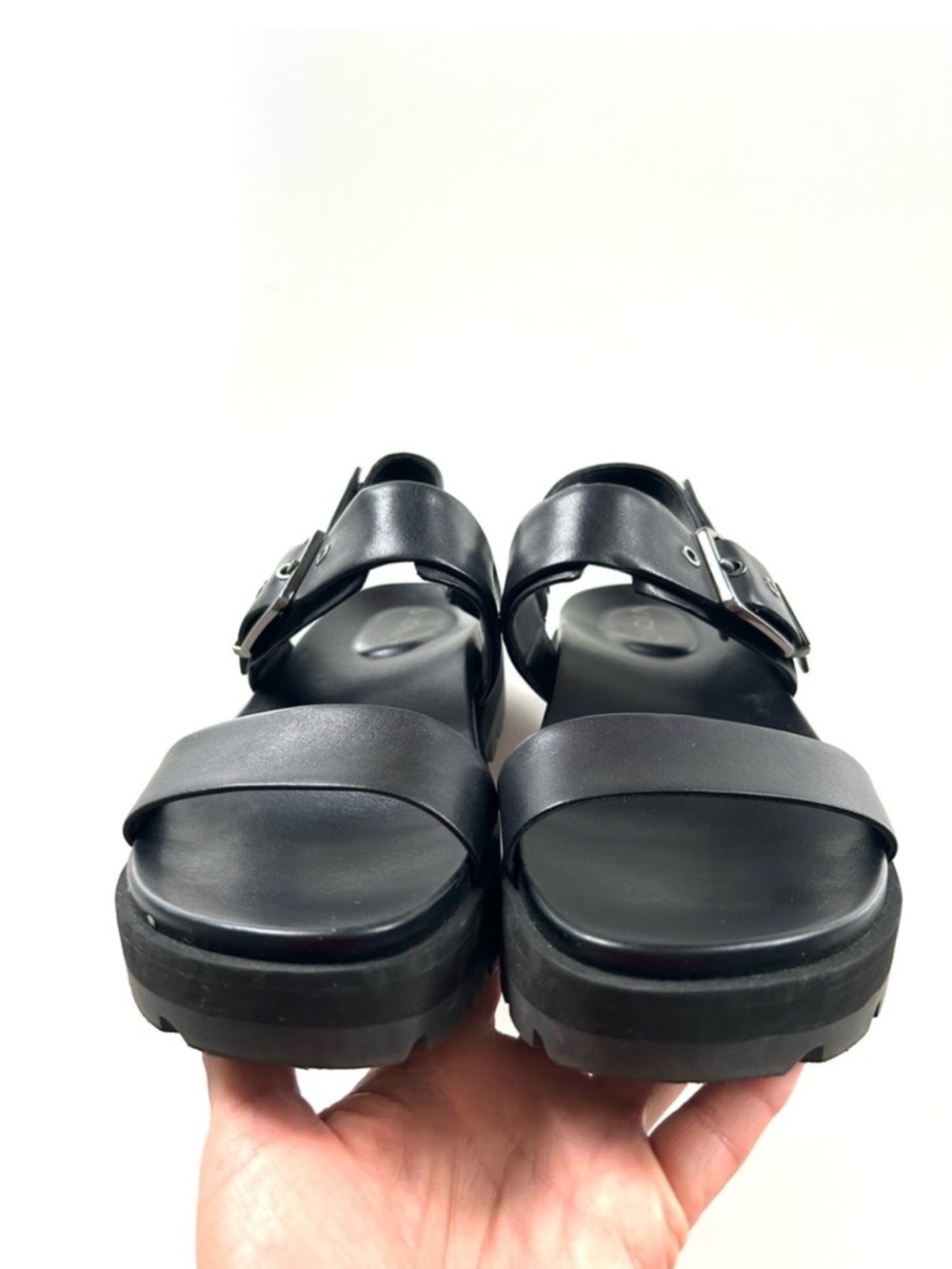 Vionic Black Premium Leather Torrance Platform Lug Sandals - Picture 2 of 9